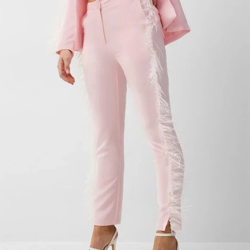 WHY DRESS x Simons NWT pink TUXEDO pants Sz S /~ 27 W * FEATHERED * FORMAL PARTY